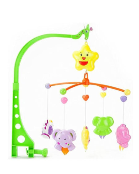 معلّقة سرير الأطفال الموسيقية – أشكال حيوانات ملوّنة